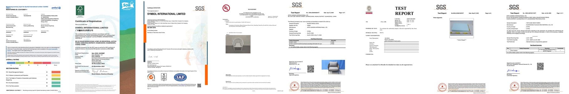 Villabella certificates and test reports: BSCI, FSC, SGS, UL